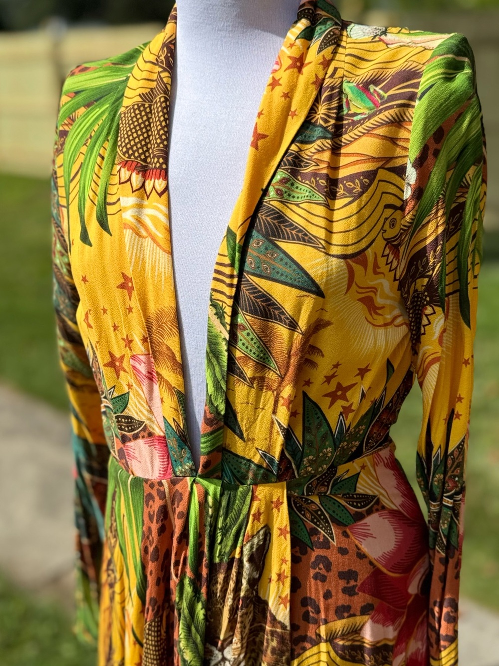 Farm Rio Tropical jungle print long sleeve V-neck maxi dress boho resort - Picture 3 of 13